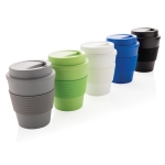 Recyclable plastic mug with lid, 350 ml black colour