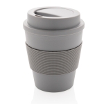 Recyclable plastic mug with lid, 350 ml grey colour