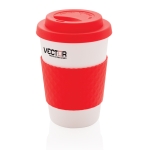 Microwave-safe plastic cups for promotions, 270 ml red colour