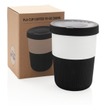 Large sustainable PLA takeaway cup, 380 ml black colour view with box