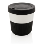 Eco takeaway cups with logo, grip and lid, 280 ml black colour