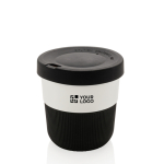 Eco takeaway cups with logo, grip and lid, 280 ml black colour printing view