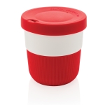 Eco takeaway cups with logo, grip and lid, 280 ml red colour