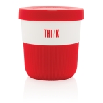 Eco takeaway cups with logo, grip and lid, 280 ml red colour