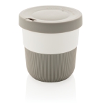 Eco takeaway cups with logo, grip and lid, 280 ml grey colour