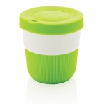 Eco takeaway cups with logo, grip and lid, 280 ml green colour