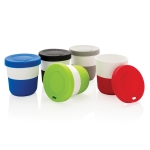 Eco takeaway cups with logo, grip and lid, 280 ml green colour