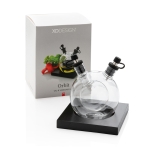 Oil and vinegar globe with black base and logo black colour