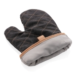 Padded personalised oven mitt with brown stripe black colour