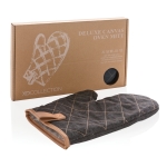 Padded personalised oven mitt with brown stripe black colour