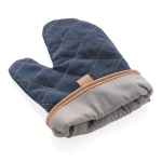Padded personalised oven mitt with brown stripe blue colour