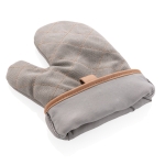 Padded personalised oven mitt with brown stripe grey colour