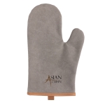 Padded personalised oven mitt with brown stripe grey colour