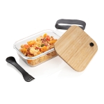 Borosilicate glass lunchbox with cutlery, 600 ml transparent colour