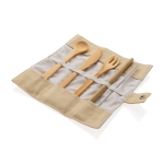Eco bamboo cutlery set with personalised pouch beige colour