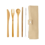 Eco bamboo cutlery set with personalised pouch beige colour