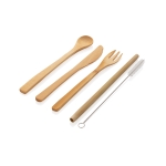 Eco bamboo cutlery set with personalised pouch beige colour