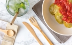 Eco bamboo cutlery set with personalised pouch beige colour