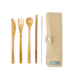 Eco bamboo cutlery set with personalised pouch beige colour