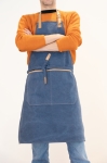 Premium printed apron with brown details, tavern style blue colour