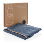 Premium printed apron with brown details, tavern style blue colour