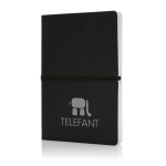 Softcover colourful notebook, A5, ruled pages black colour view with logo