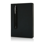 PU notebook with stylus pen, A5, ruled pages black colour