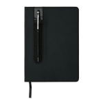 PU notebook with stylus pen, A5, ruled pages black colour third view