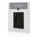 PU notebook with stylus pen, A5, ruled pages black colour fourth view