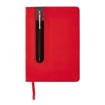 PU notebook with stylus pen, A5, ruled pages red colour