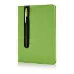 PU notebook with stylus pen, A5, ruled pages green colour