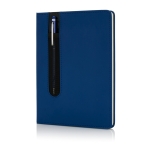 PU notebook with stylus pen, A5, ruled pages royal blue colour