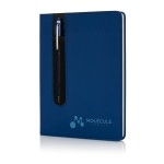 PU notebook with stylus pen, A5, ruled pages royal blue colour