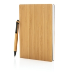Sustainable bamboo notebook with pen, A5, ruled pages brown colour