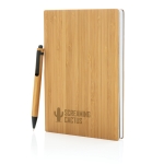 Sustainable bamboo notebook with pen, A5, ruled pages brown colour