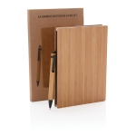 Sustainable bamboo notebook with pen, A5, ruled pages brown colour