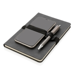 Branded notebook with horizontal strap, A5, ruled pages dark grey colour