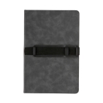 Branded notebook with horizontal strap, A5, ruled pages dark grey colour