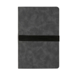 Branded notebook with horizontal strap, A5, ruled pages dark grey colour