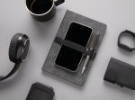 Branded notebook with horizontal strap, A5, ruled pages dark grey colour