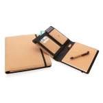 A4 cork portfolio with notepad, pen and card holders ivory colour