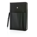 Branded notebook set with compartments and pen black colour