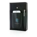 Branded notebook set with compartments and pen black colour