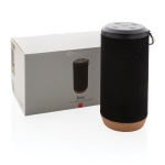 Promotional speaker with waterproof fabric and cork base black colour
