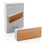 Bluetooth speaker with aluminium, natural bamboo and fabric, with subwoofer brown colour