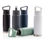 High-quality steel bottle with unique handle, 650 ml black colour