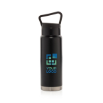 High-quality steel bottle with unique handle, 650 ml black colour printing view