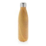 Elegant steel bottle with wood print, 500 ml light wood colour