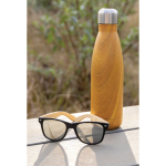 Elegant steel bottle with wood print, 500 ml light wood colour ambient view