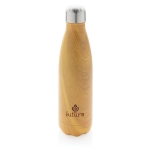 Elegant steel bottle with wood print, 500 ml light wood colour